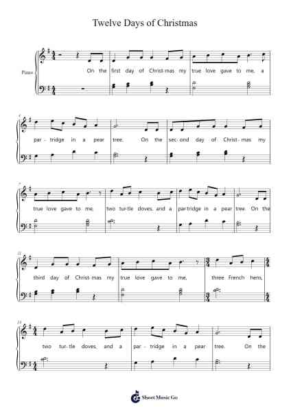 Twelve Days of Christmas Sheet Music by Misc Christmas-Arr.Sweetxe Goldthune