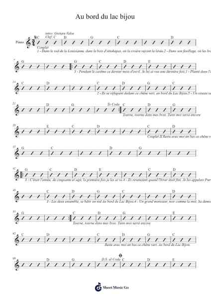 Au bord du lac bijou Sheet Music by Zachary Richard-Arr.Elboyce