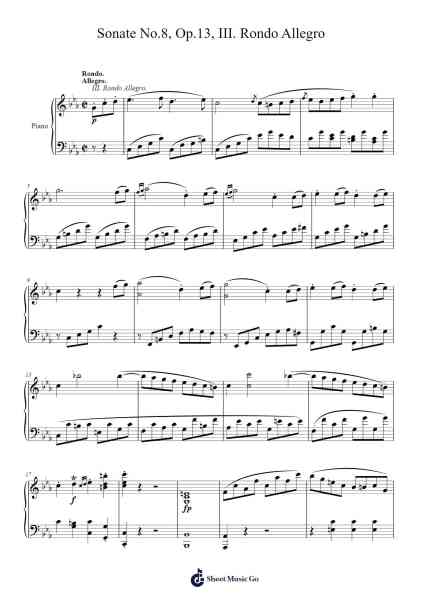 Piano Sonata No. 8 in C Minor, Op. 13 "Pathétique": III. Rondo: Allegro Sheet Music by Ludwig van Beethoven-Arr.Pipril