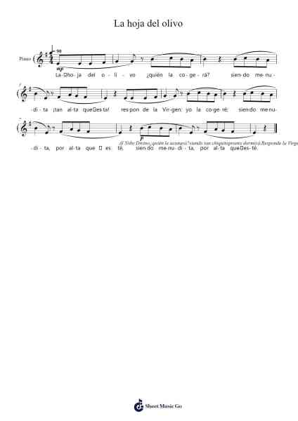 La hoja del olivo Sheet Music by Anonymous-Arr.Snowno