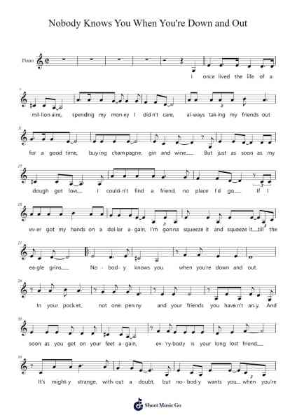 Nobody Knows You When You're Down and Out Sheet Music by Jimmy Cox-Arr.Zimwis