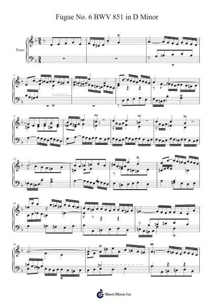 Fugue No. 6 in D Minor, BWV 851 Sheet Music by Johann Sebastian Bach-Arr.Gwenning