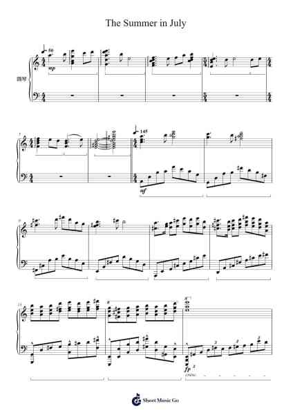The Summer in July for Piano Solo Sheet Music by Jia-Xun Peng 彭家勳-Arr.Kirkckle Clarkckle