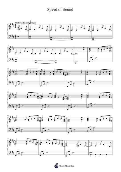 Speed of Sound Sheet Music by Coldplay-Arr.Giswolf
