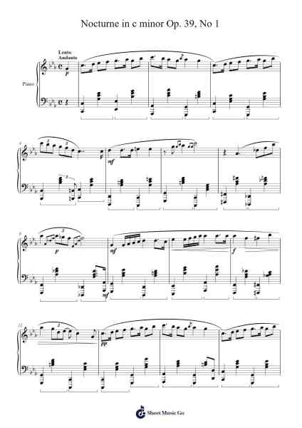 Nocturne in c minor Op. 39, No 1 Musica per pianoforte di undefined - Arr.Ranphia Boydle