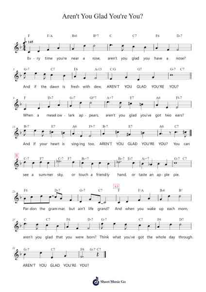 Aren't You Glad You're You? Sheet Music by Jimmy Van Heusen-Arr.Odeker Earlsor