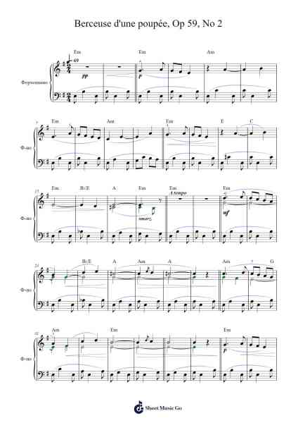 Berceuse d'une poupée, Op. 59, No. 2 Sheet Music by Sergey Lyapunov-Arr.Humlouie