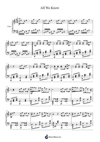 All We Know Sheet Music by The Chainsmokers-Arr.Lencher Jameswyatt