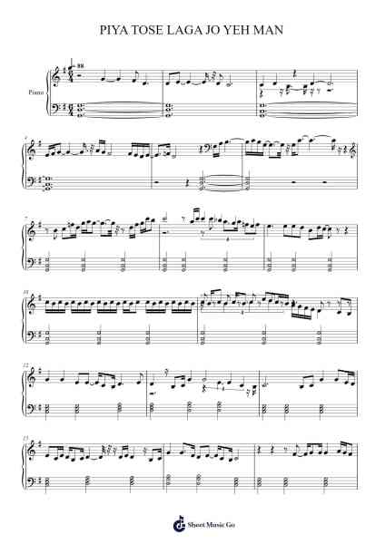 PIYA TOSE LAGA JO YEH MAN Sheet Music by -Arr.Haletra Kimstone