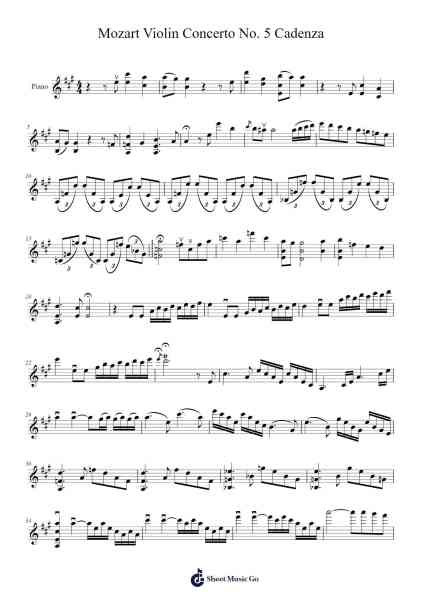 Violin Concerto No. 5 in A Major, K. 219: Cadenza 악보 W.A. Mozart - 편곡 O'Conbrooke