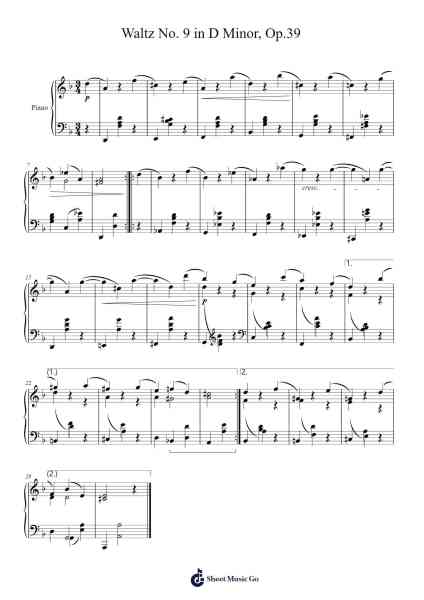 Waltz No. 9 in D Minor, Op.39 Sheet Music by Johannes Brahms-Arr.Colbard Ramsdick