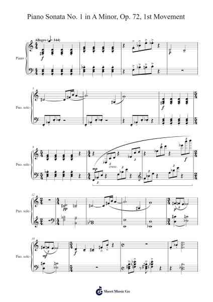Piano Sonata No. 1 in A Minor, Op. 72: I. Movement Sheet Music by Emil Hlobil-Arr.Bophen
