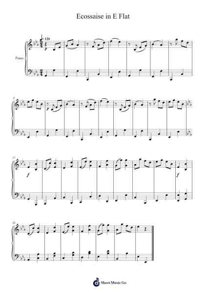 Ecossaise in E-flat Major, WoO 86 Sheet Music by Ludwig van Beethoven-Arr.Jobnold