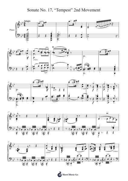 Sonata No. 17 in D Minor, Op. 31, No. 2 "Tempest": II. Adagio Sheet Music by Ludwig van Beethoven-Arr.Mcdel Auriah