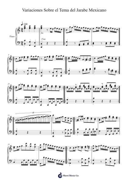 Variaciones Sobre el Tema del Jarabe Mexicano Musica per pianoforte di José Antonio Gómez - Arr.Bownio Elroytier