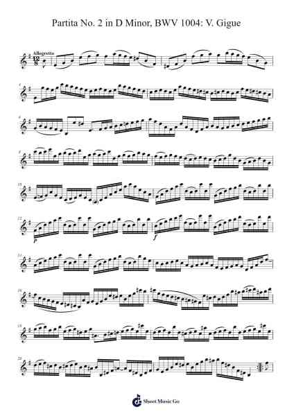 Partita No. 2 in D Minor, BWV 1004: V. Gigue Sheet Music by Johann Sebastian Bach-Arr.Primeg