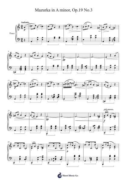 Mazurka in A Minor, Op. 19, No. 3 Sheet Music by Wildeking Pohead-Arr.Sezie