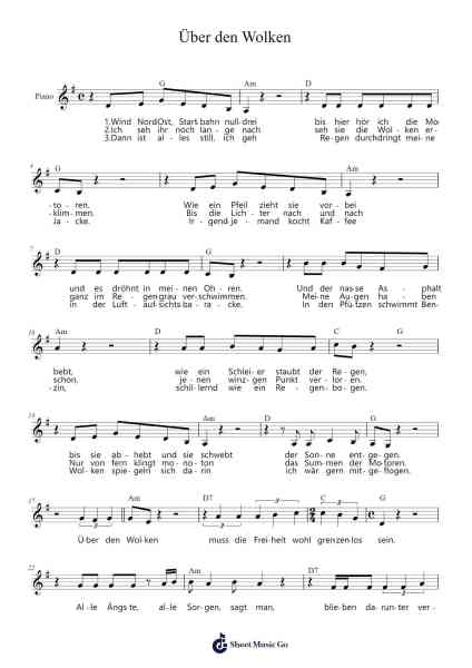 Über den Wolken Sheet Music by Reinhard Mey-Arr.O'Cady Bobde