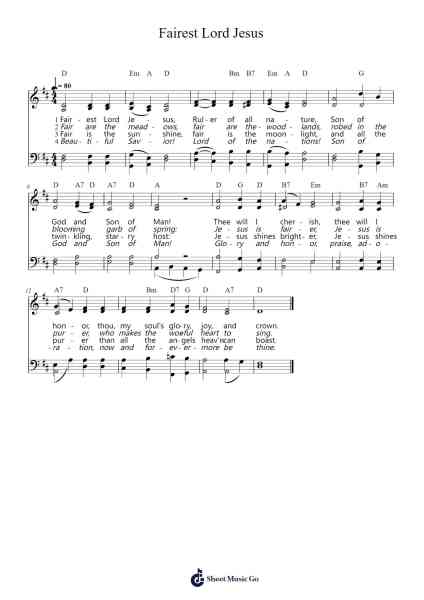 Fairest Lord Jesus Sheet Music by Evertein Norning-Arr.Rhysboyce