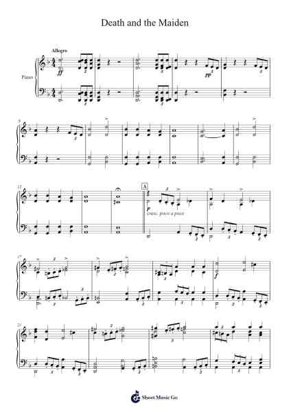 String Quartet No. 14 in D Minor "Death and the Maiden", D. 810: I. Allegro Sheet Music by Franz Schubert-Arr.Caescott