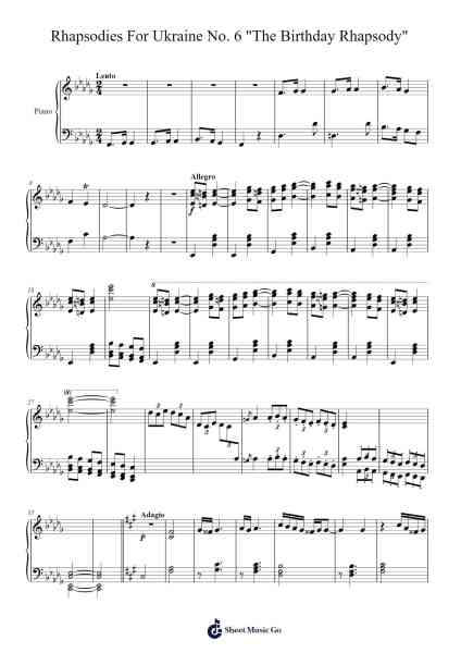 Rhapsodies For Ukraine No. 6 "The Birthday Rhapsody" Sheet Music by Loudan Stephen Alexenov Stradinoff-Welkinstein-Arr.Ligreen