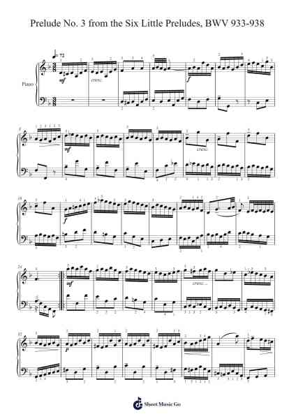 Prelude No. 3 from the Six Little Preludes, BWV 933-938 Sheet Music by Johann Sebastian Bach-Arr.Kepnia Lilbohm