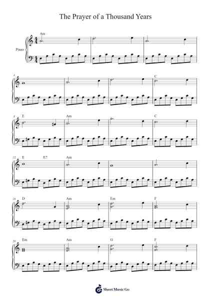 The Prayer of a Thousand Years Sheet Music by -Arr.Louiefie