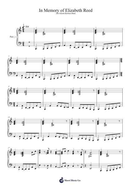 In Memory of Elizabeth Reed Sheet Music by Dickey Betts-Arr.Kirkjoel