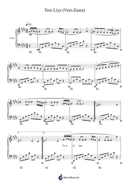 Tere Liye (Veer-Zaara) Sheet Music by Madan Mohan/Sanjeev Kohli-Arr.Sylsia Kerrsel