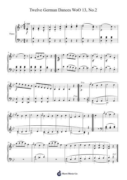 Twelve German Dances, WoO 13: No. 2 Sheet Music by Ludwig van Beethoven-Arr.Cisbrian Jestier