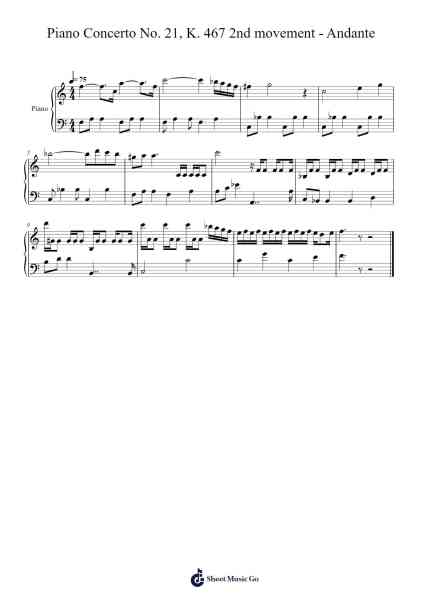 Piano Concerto No. 21 in C Major, K. 467: II. Andante Sheet Music by Wolfgang Amadeus Mozart-Arr.Iannet Shelac