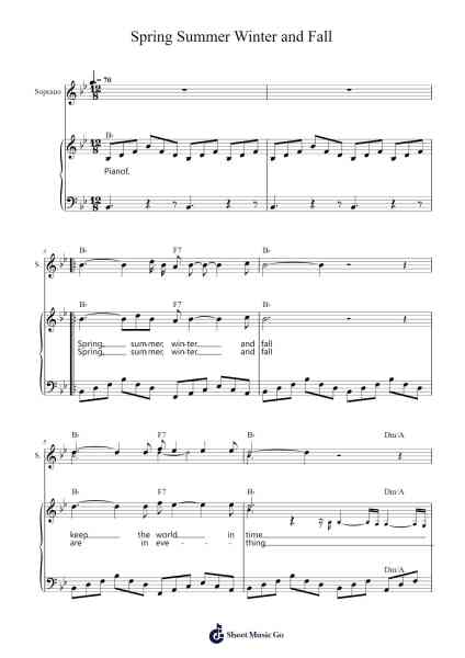 Spring Summer Winter and Fall Sheet Music by Aphrodite's Child-Arr.Gregrace Glennjob