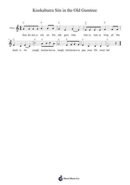 Kookaburra Sits in the Old Gumtree Sheet Music by Misc Traditional-Arr.Geofchael