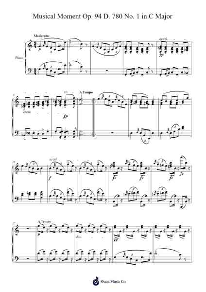 Musical Moments Op. 94, D. 780 No. 1 in C Major Sheet Music by Franz Schubert-Arr.Natpold Vinvin
