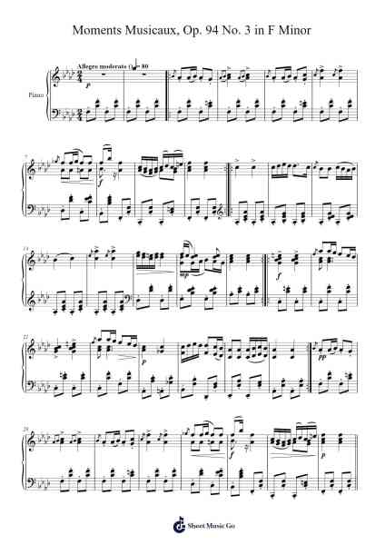 Moments Musicaux, Op. 94 No. 3 in F Minor Sheet Music by Franz Schubert-Arr.Fitzbaird Marreade