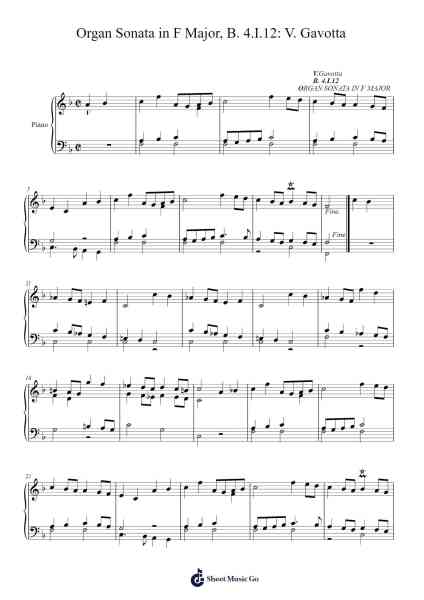 Organ Sonata in F Major, B. 4.I.12: V. Gavotta - Giovanni Battista Martini Sheet Music by Giovanni Battista Martini-Arr.Temchell Thompro