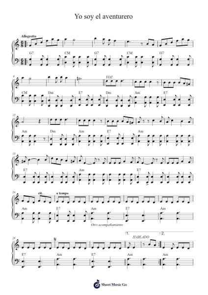 Yo soy el aventurero Sheet Music by Pedro Fernández-Arr.Bercob