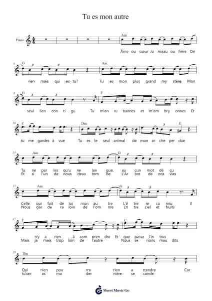 Tu es mon autre Sheet Music by Lara Fabian-Arr.Gemcol Nemott