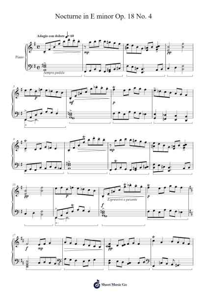 Piano nocturne in E minor No.4 Op.18 Sheet Music by Finndice-Arr.Ruthmie