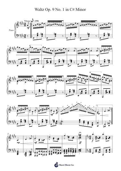 Waltz Op. 9 No. 1 in C-Sharp Minor Sheet Music by Haxy-Arr.Sigwy Lorxine