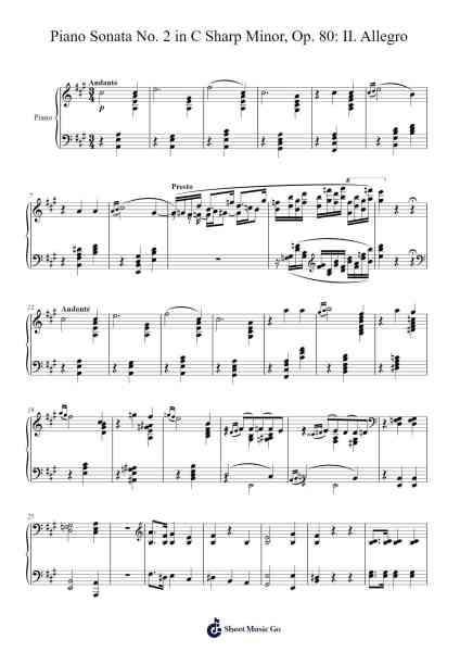 Piano Sonata No. 2 in C Sharp Minor, Op. 80: II. Allegro Sheet Music by Vincent-Arr.Blabott