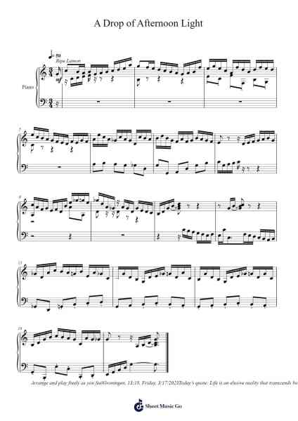 A Drop of Afternoon Light Sheet Music by Toursbur-Arr.Detio Gemlo