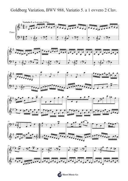 Goldberg Variations, BWV 988: Variatio 5. a 1 ovvero 2 Clav. Sheet Music by Johann Sebastian Bach-Arr.Birdhearst