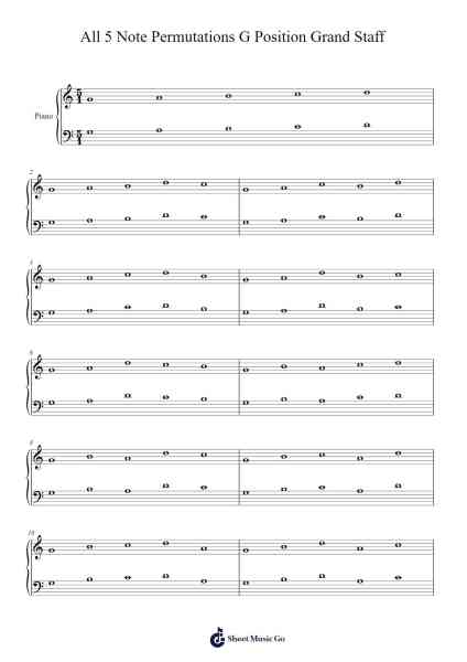 All 5 Note Permutations G Position Grand Staff Sheet Music by Cory Cordie-Arr.Walshfox