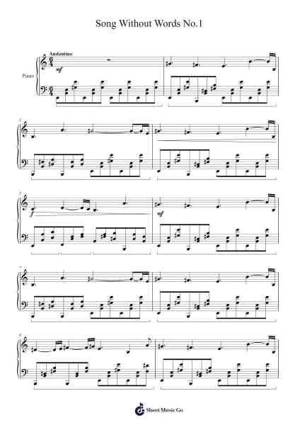 Song Without Words No.1 Sheet Music by m-11166492-Arr.Churmike