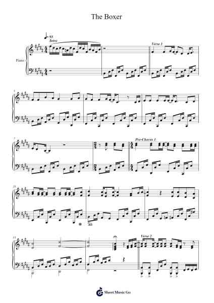 The Boxer Sheet Music by Simon & Garfunkel-Arr.Maugvia Browninglogg