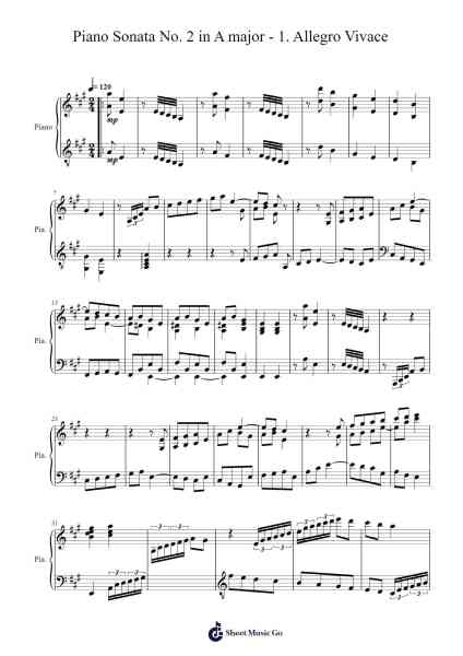 Piano Sonata No. 2 in A major - 1. Allegro Vivace Sheet Music by Archippe Yepmou-Arr.Cookelus