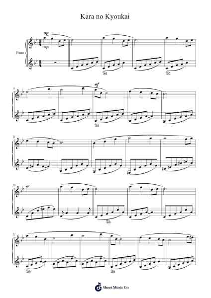 Kara no Kyoukai Sheet Music by Yuki Kajiura-Arr.Junerald