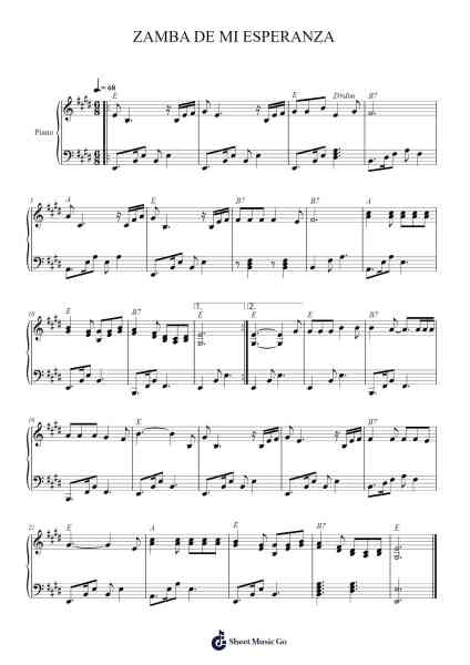 ZAMBA DE MI ESPERANZA Sheet Music by Unknown author-Arr.Giswolf