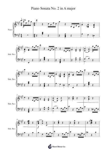 Piano Sonata No. 2 in A major Sheet Music by Ludwig van Beethoven-Arr.Vicpe Cumie